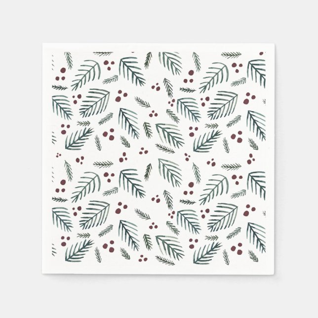 Christmas tree branches and berries - teal napkins (Front)