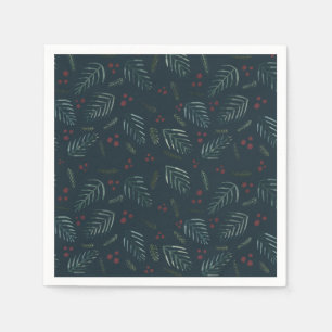 Christmas tree branches and berries - vintage teal napkins