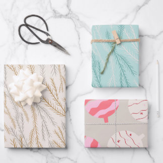 Christmas Tree Branches and Ornaments Pattern Wrapping Paper Sheets