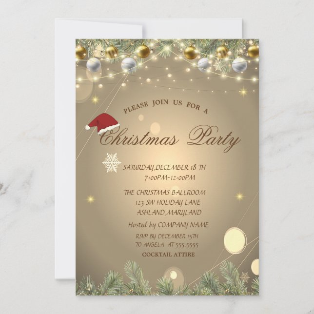 Christmas Tree Branches Balls Christmas Company  Invitation (Front)