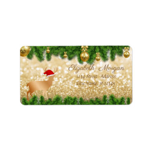 Christmas Tree Branches ,Deer Santa Hat,Glittery Label