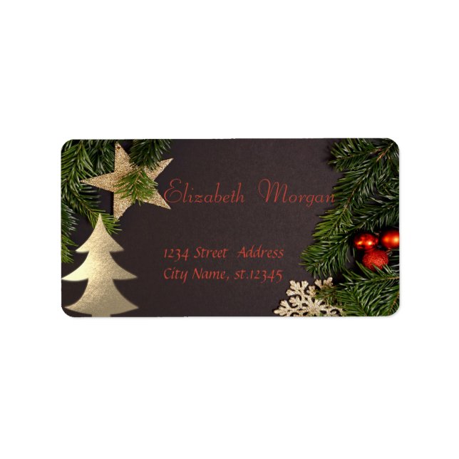 Christmas Tree Branches ,Gold Tree, Star Label (Front)