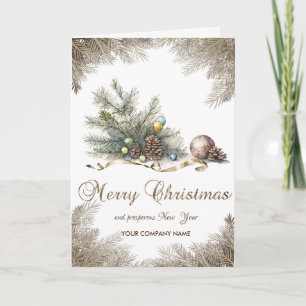 Christmas Tree Branches,Pine cones,Balls Corporate Holiday Card
