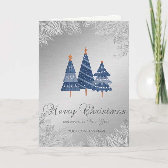 Christmas Tree,Branches,Silver ,Corporate Holiday  Card (Front)