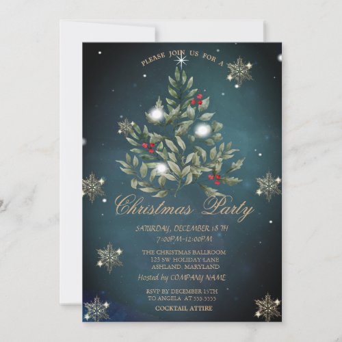 Christmas Tree Branches Snowflakes Company Party  Invitation