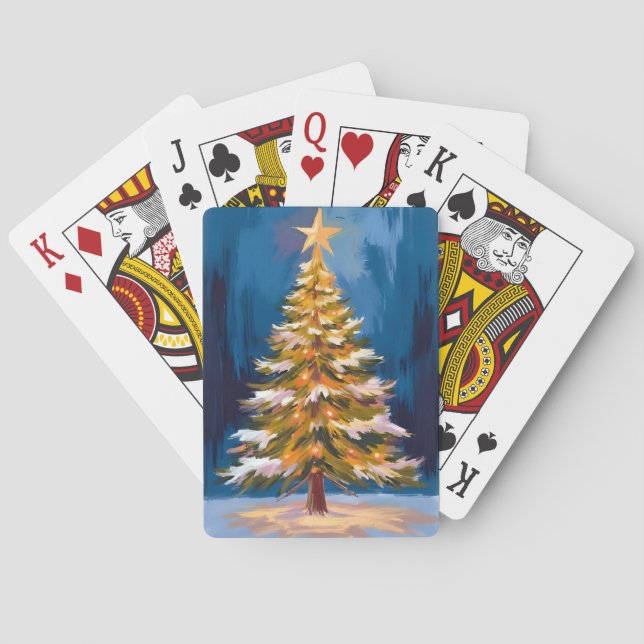 Christmas Tree Bright Star Watercolor Poker Cards (Back)