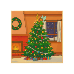 CHRISTMAS TREE BRITE CARTOON COLORS WOOD WALL ART