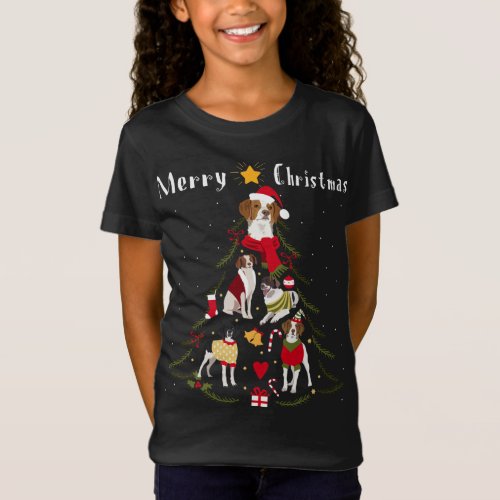 Christmas Tree BRITTANY SPANIEL Lover Xmas Dog Own T_Shirt