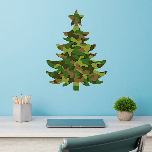 Christmas Tree Brown Green Camouflage 20" x 16"  Wall Decal (Home Office 2)