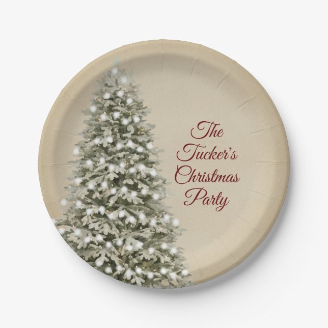 Christmas Tree Brown Kraft Company Holiday Party Paper Plates (Front)