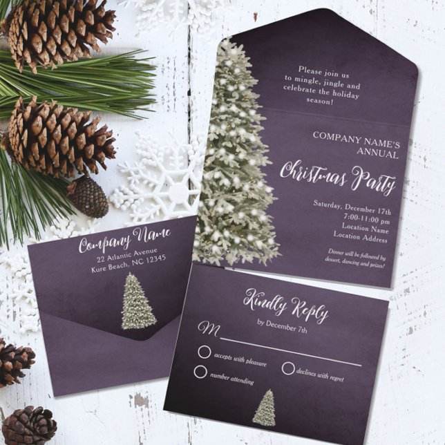 Christmas Tree Brown Navy Company Holiday Party All In One Invitation (Creator Uploaded)