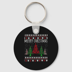 Christmas Tree Buffalo Gingham Plaid Keychain
