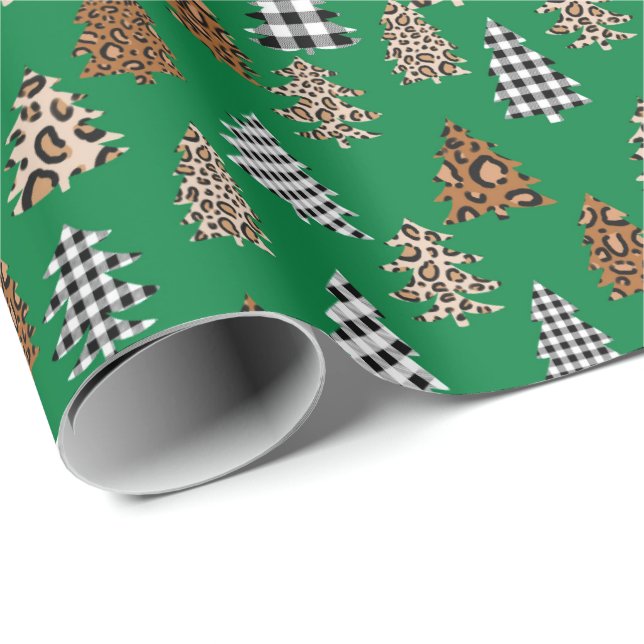 Christmas Tree Buffalo Plaid green Wrapping Paper (Roll Corner)