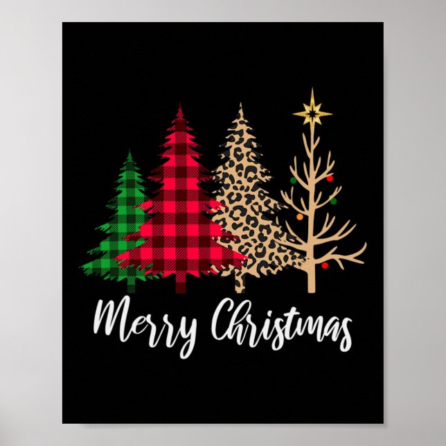 Christmas Tree Buffalo Plaid Red Green Leopard Xma Poster (Front)