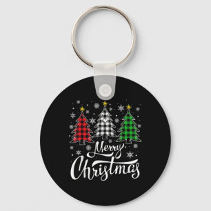 Christmas Tree Buffalo Plaid Red White Green Xmas Keychain
