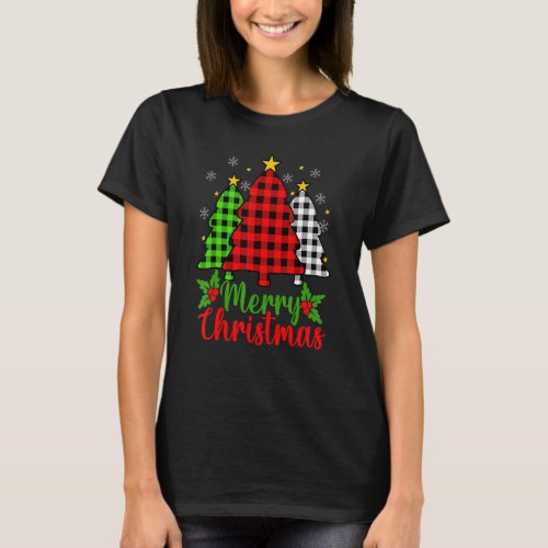 Christmas Tree Buffalo Plaid Red White Green Xmas  T_Shirt