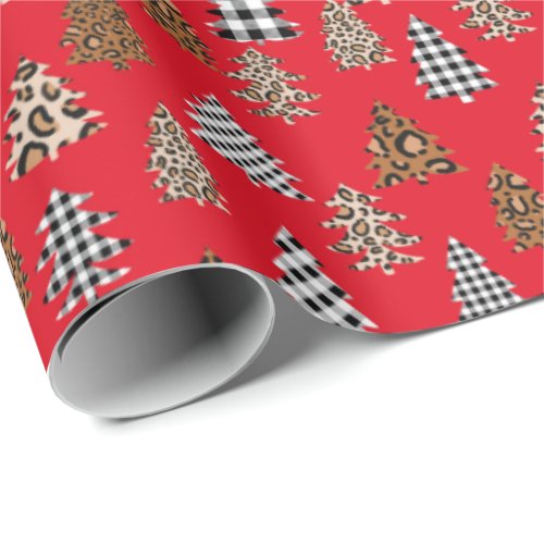 Christmas Tree Buffalo Plaid red Wrapping Paper