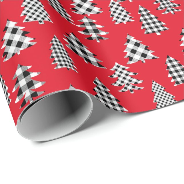 Christmas Tree Buffalo Plaid red Wrapping Paper (Roll Corner)