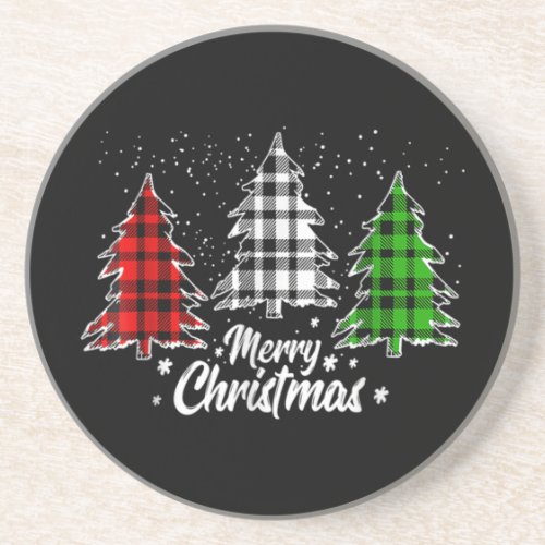 Christmas Tree Buffalo Plaid Xmas Light Ceramic Or Coaster