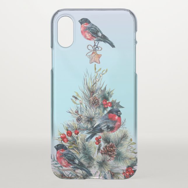 Christmas tree bullfinch & Christmas holly Uncommon iPhone Case (Back)