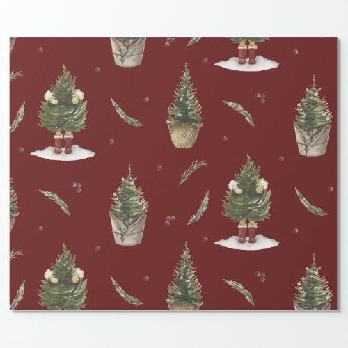 Christmas Tree Burgundy Funny Wrapping Paper