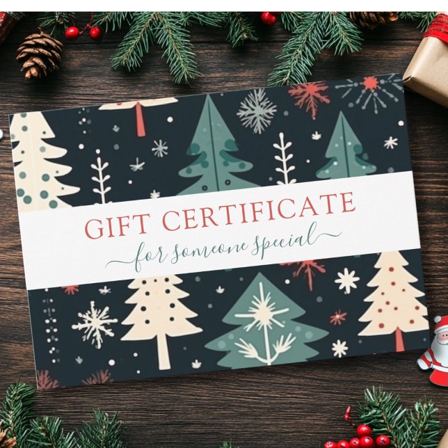 CHRISTMAS TREE BUSINESS CERTIFICATE gift for you (Modern, Christmas Trees -Green, Beige, Red, Black- Pattern, Salon, Business, Gift Certificate.)