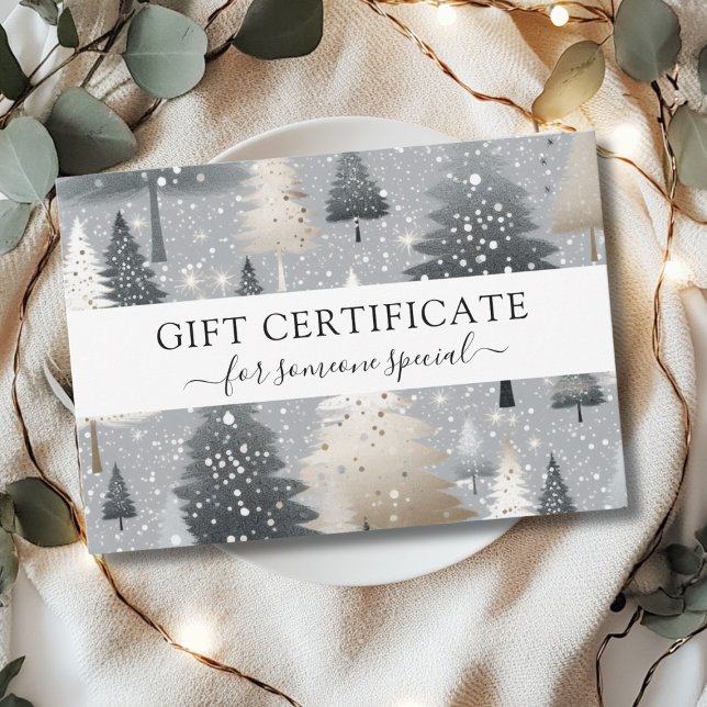 CHRISTMAS TREE BUSINESS CERTIFICATE gift for you (Modern, Elegant, Christmas Tree-Gray-Beige-Silver-Pattern, Salon, Business, Gift Certificate. 
)