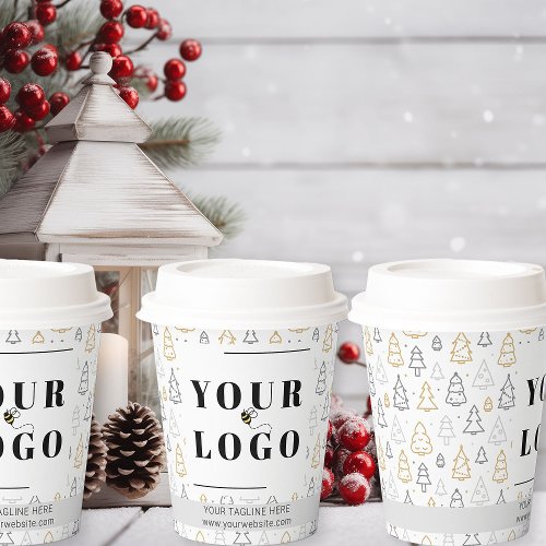 Christmas Tree Business Logo Patterned Custom Paper Cups
