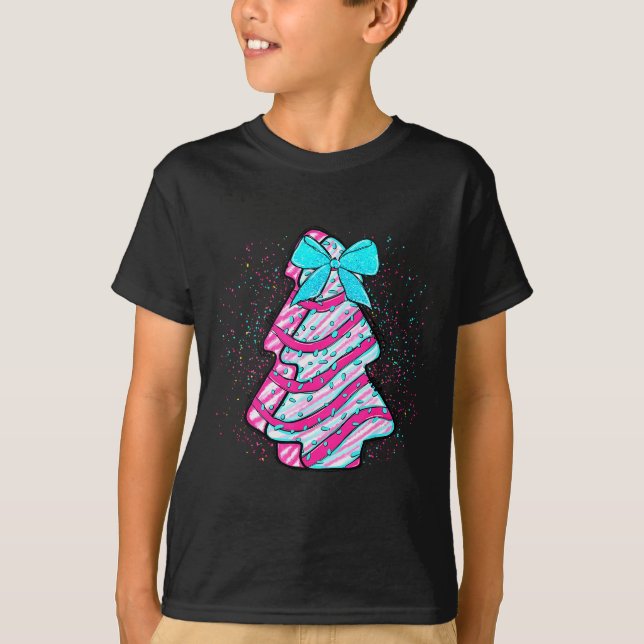 Christmas Tree Cake Coquette Bow Xmas Matching Fam T-Shirt (Front)