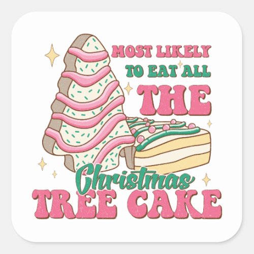 Christmas Tree Cake Modern Holiday Square Sticker