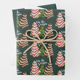 Christmas Tree Cake Tis The Season Xmas Holiday Wrapping Paper Sheets
