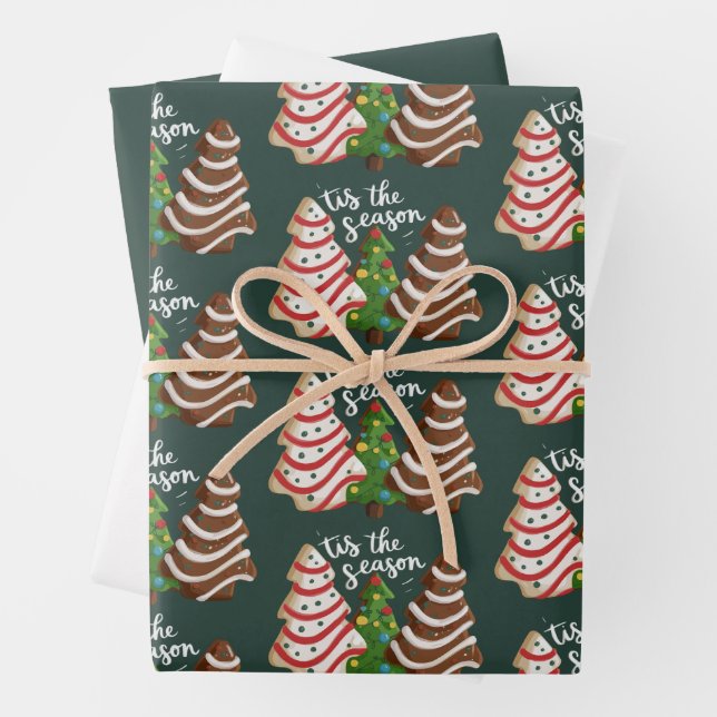 Christmas Tree Cake Tis The Season Xmas Holiday  Wrapping Paper Sheets (In situ)