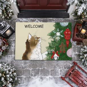 Christmas Tree Calico Cat Ornaments Funny Doormat