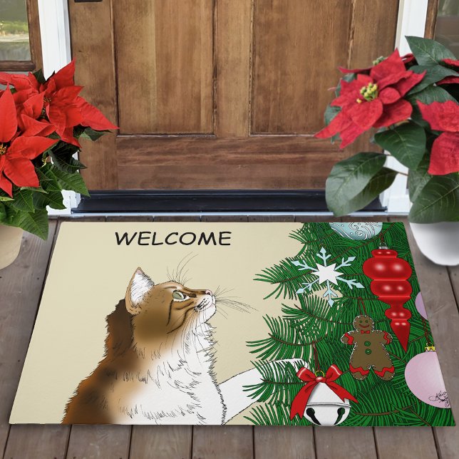 Christmas Tree Calico Cat Ornaments Funny Doormat (Creator Uploaded)