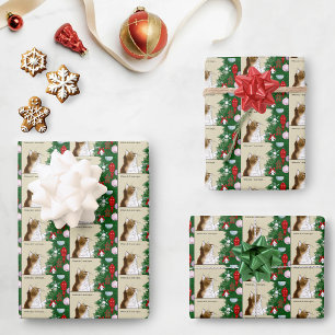Christmas Tree Calico Cat Ornaments Funny Wrapping Paper Sheets
