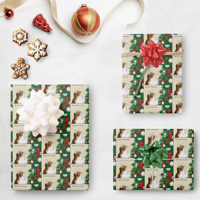 Christmas Tree Calico Cat Ornaments Funny Wrapping Paper Sheets (Creator Uploaded)