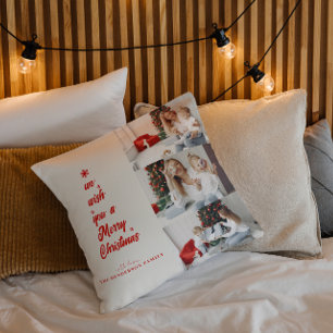 Christmas Tree Calligraphy Family Photos Throw Pillow