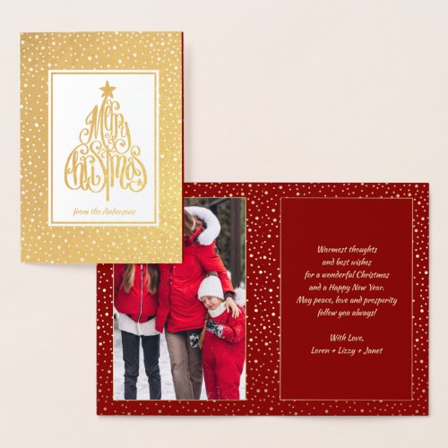 Christmas Tree Calligraphy  Photo Holiday Real Foil Card