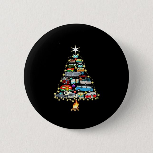 Christmas Tree Camper Vehicles Camping RVing Button (Front)