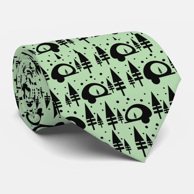 Christmas Tree Camping Repeat Pattern Neck Tie (Rolled)