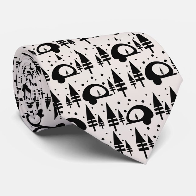 Christmas Tree Camping Repeat Pattern Neck Tie (Rolled)