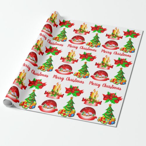 Christmas Tree Candle Snow Globe  Ribbon Wrapping Paper