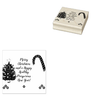 Christmas Tree Candy Cane Greetings Rubber Stamp