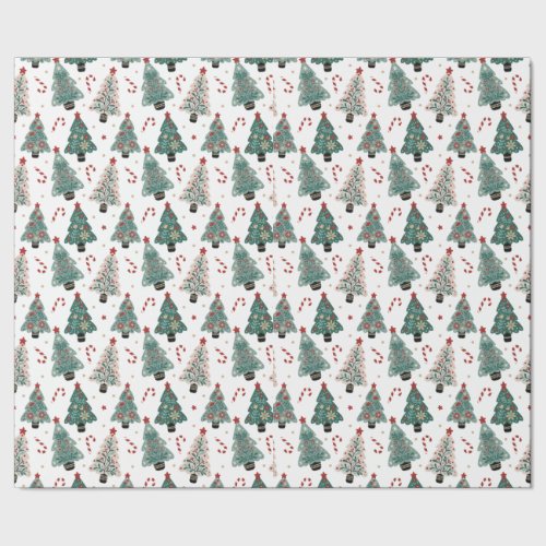 Christmas Tree Candy Canes Blue Red White Pattern Wrapping Paper