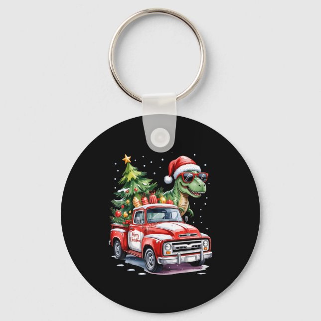 Christmas Tree Car Truck Dinosaur Trex Christmas B Keychain (Front)
