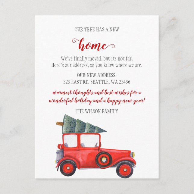 Christmas Tree Car We've Moved Holiday Moving Postcard (Front)