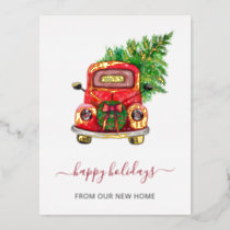 Christmas Tree Car Weve Moved Moving Foil Holiday Postcard