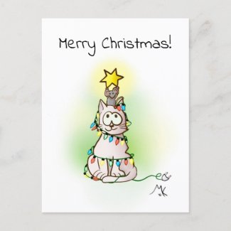 Christmas Tree Cat and Mouse with Shiny Star