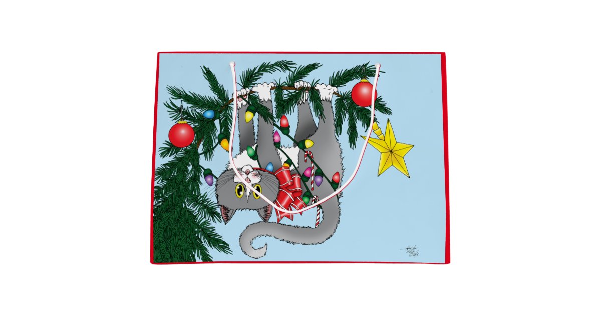 Christmas Tree Cat Large Gift Bag Zazzle