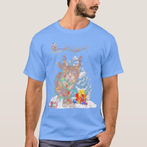 Christmas Tree Cat Reindeer Antlers Cat Lovers Xma T_Shirt